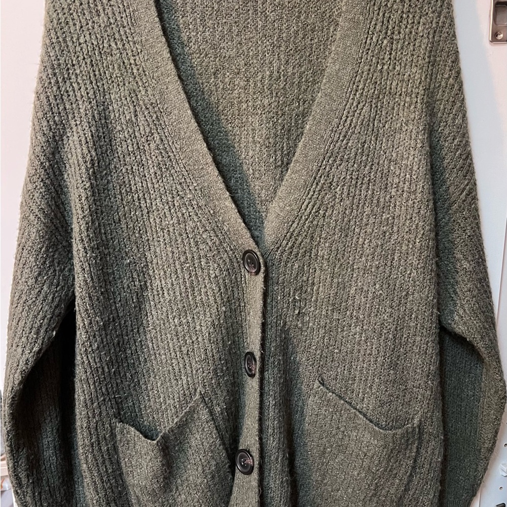 Women's AE Olive Green Knit Cardigan/Sweater